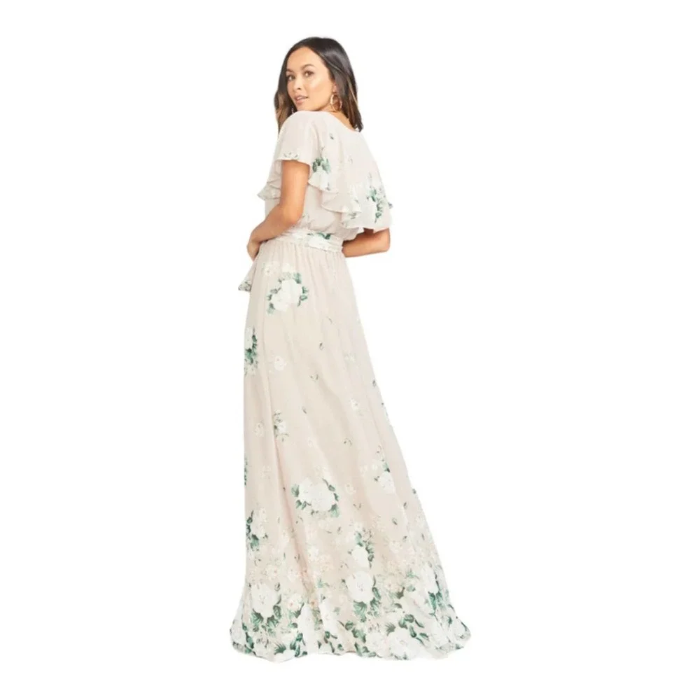 Show me your Mumu Maxi Dress Empire Waist V-neck Short Sleeve Floral Cream M - Picture 2 of 13